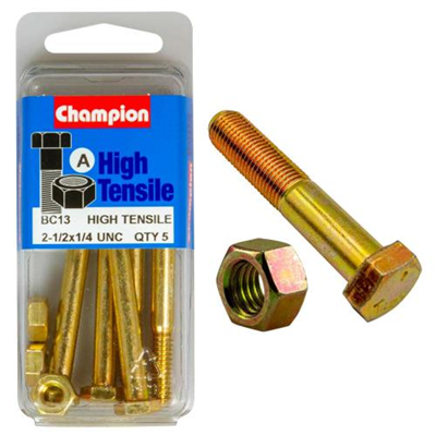 Champion 2-1/2in x 1/4in Bolt And Nut (A) - GR5
