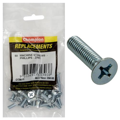 Champion M6 x 16mm Machine Screw -Csk -Ph -50pk