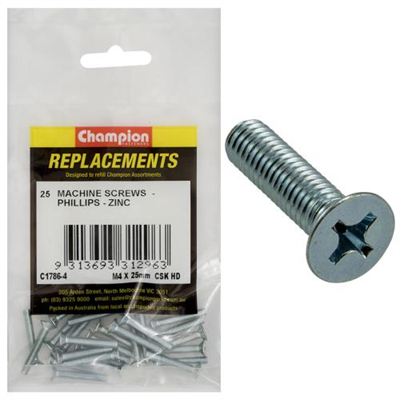 Champion M4 x 25mm Machine Screw -Csk -Ph -25pk
