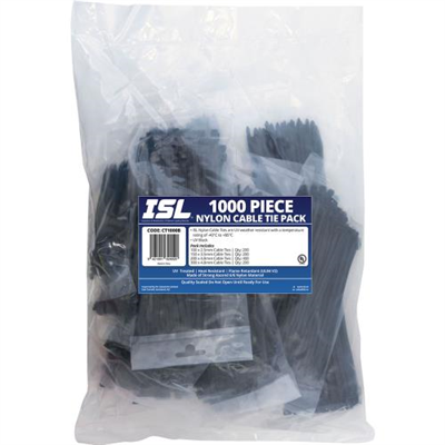 ISL 1000pc Cable Tie Assorted Pack - UV Black