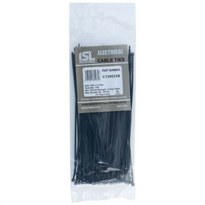 ISL 200 x 2.5mm UV Nylon Cable Tie - Blk. - 100pk