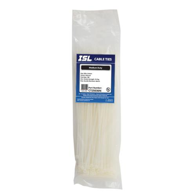 ISL 250 x 3.6mm Nylon Cable Tie - Nat. - 100pk
