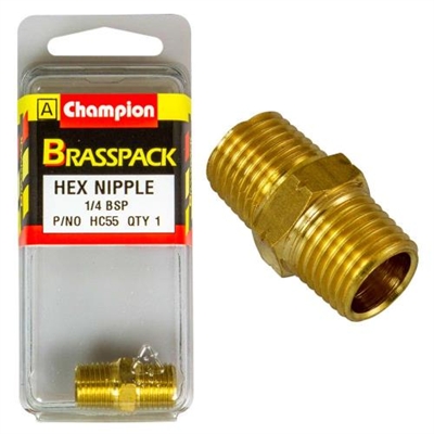 Champion Brass 1/4in BSP Hex Nipple