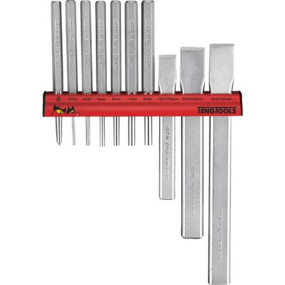 Teng 10pc Punch & Chisel Set w/ Wall Rack