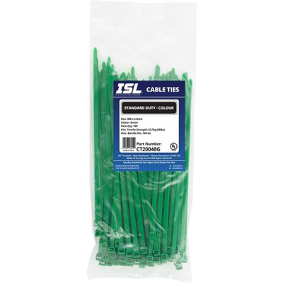 ISL 200 x 4.8mm Nylon Cable Tie - Green - 100pk