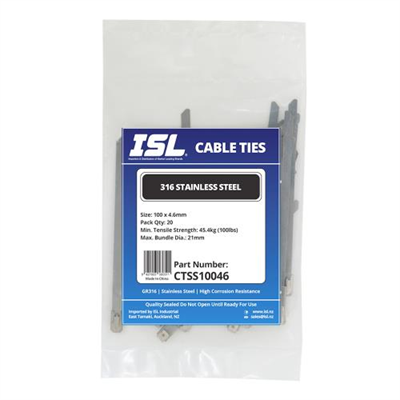 ISL 100 x 4.6mm 316 Stainless Cable Tie - 20pk