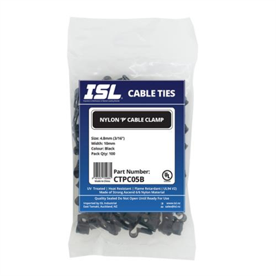 ISL Nylon 'P' Cable Clamp 5mm - Black - 100pk