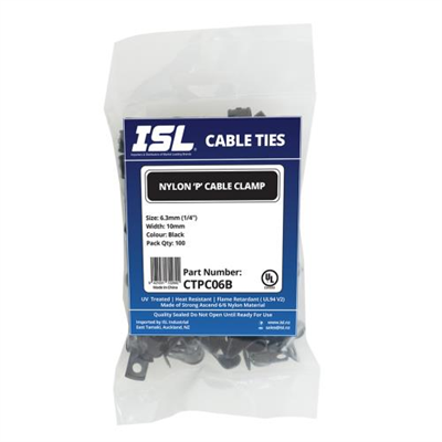 ISL Nylon 'P' Cable Clamp 6mm - Black - 100pk
