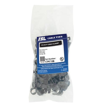 ISL Nylon 'P' Cable Clamp 13mm - Black - 100pk