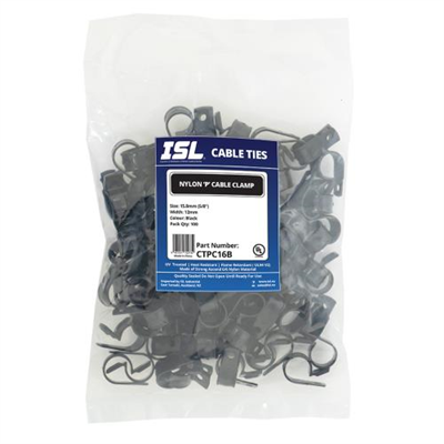ISL Nylon 'P' Cable Clamp 16mm - Black - 100pk