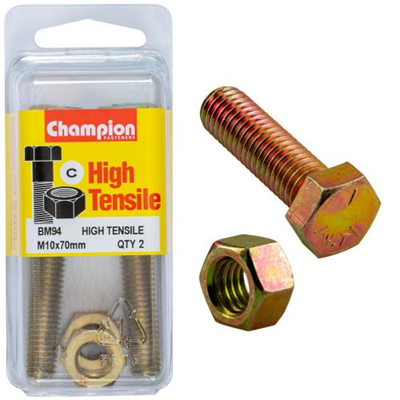 Champion Hex Set Screw High Tensile M10x70mm Grade 8.8 - 2pk