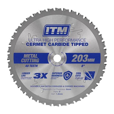 ITM 203mm Metal Cutting Blade Cermet Carbide Tipped 40T