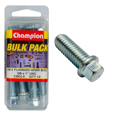 Champion Hex Flanged Header Bolt UNC 3/8 x 1in - 12pk