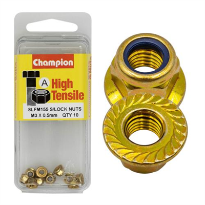 Champion Hex Flange Self-Locking Nuts Nylon Insert M3x0.5mm